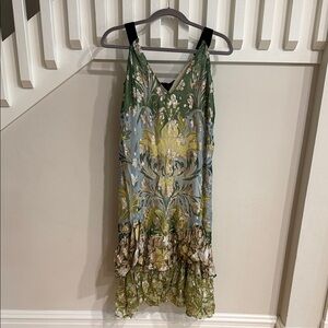 Anthropologie Green & Blue Floral Slip Maxi Dress